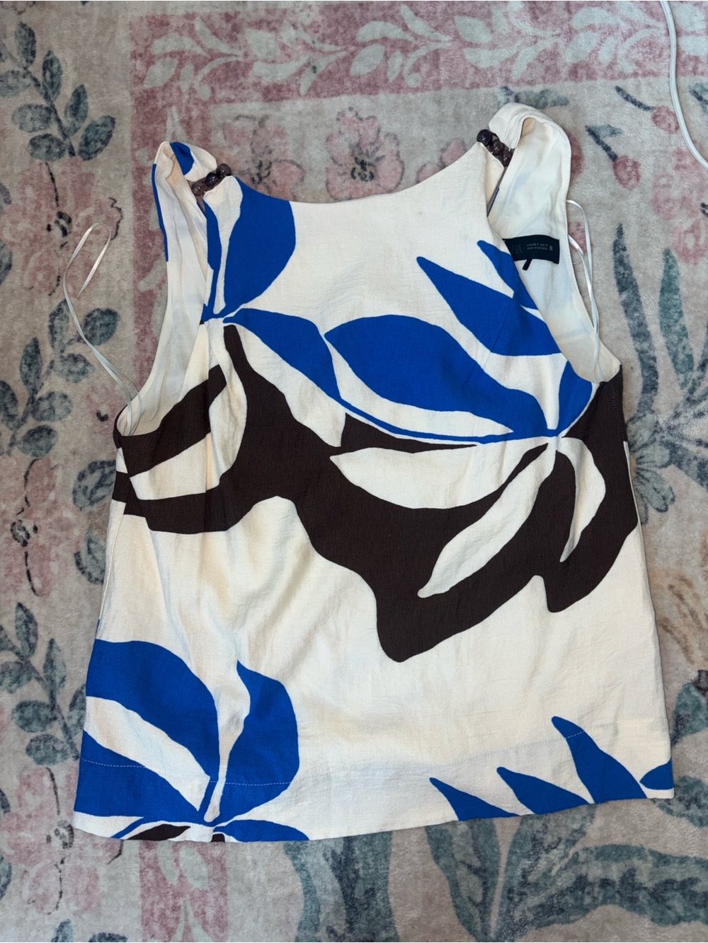 Zara Cream Camisole with Blue & Brown Leaf Print